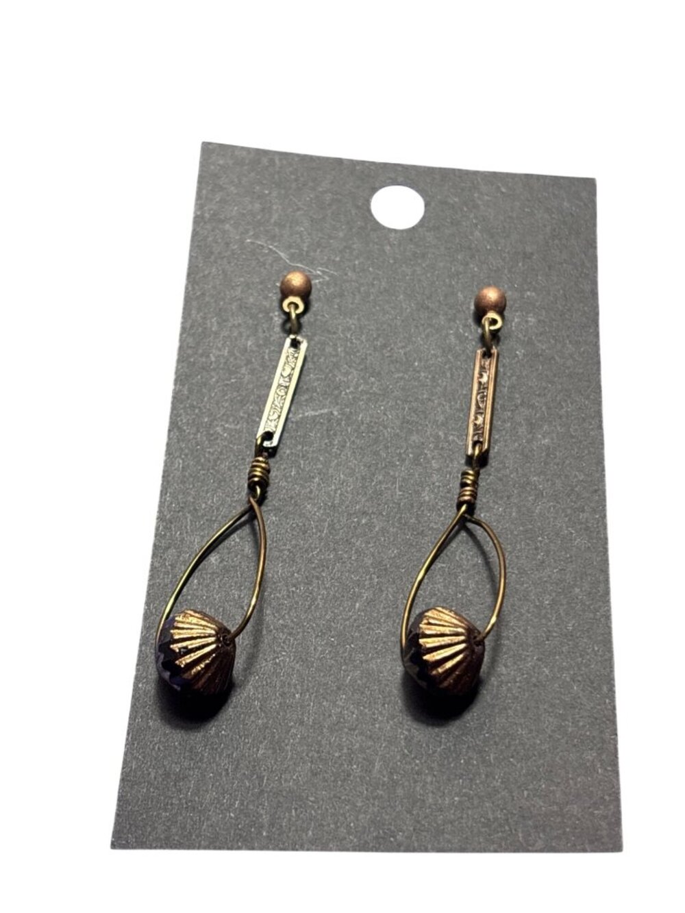 Bronze Color Metal Dangle Earrings Abstract 2.25 inches